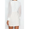Moda Regular Business Tweed Woven V Neck Long Sleeve Jacket Dress Mini Length Dress