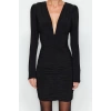 Fashion Slim Day Night Thick Sandy Knitted V Neck Long Sleeve Bodycone Mini Length Dress