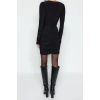 Fashion Slim Day Night Thick Sandy Knitted V Neck Long Sleeve Bodycone Mini Length Dress
