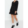 Moda Regular Casual Günlük Tüvit Dokuma V Yaka Uzun Kol Skater Mini Boy Elbise