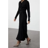 Moda Fit Casual Günlük Ribana Kaşkorse Triko Polo Yaka Uzun Kol Balık Maxi Boy Tesettür Elbise
