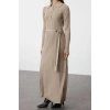 Moda Fit Casual Günlük Ribana Kaşkorse Triko Polo Yaka Uzun Kol Balık Maxi Boy Tesettür Elbise