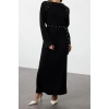 Moda Regular Günlük Ribana Kaşkorse Triko Bisiklet Yaka Uzun Kol Shift Maxi Boy Tesettür Elbise