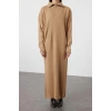 Fashion Comfortable Casual Daily Double Plate Knitwear Stand Collar Long Sleeve Shift Maxi Length Hijab Dress