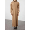 Fashion Comfortable Casual Daily Double Plate Knitwear Stand Collar Long Sleeve Shift Maxi Length Hijab Dress