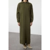 Fashion Comfortable Casual Daily Double Plate Knitwear Stand Collar Long Sleeve Shift Maxi Length Hijab Dress