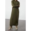Fashion Comfortable Casual Daily Double Plate Knitwear Stand Collar Long Sleeve Shift Maxi Length Hijab Dress
