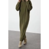 Fashion Comfortable Casual Daily Double Plate Knitwear Stand Collar Long Sleeve Shift Maxi Length Hijab Dress