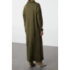 Fashion Comfortable Casual Daily Double Plate Knitwear Stand Collar Long Sleeve Shift Maxi Length Hijab Dress