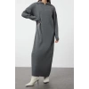 Fashion Comfortable Casual Daily Double Plate Knitwear Stand Collar Long Sleeve Shift Maxi Length Hijab Dress