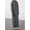 Fashion Comfortable Casual Daily Double Plate Knitwear Stand Collar Long Sleeve Shift Maxi Length Hijab Dress