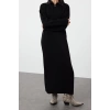 Fashion Comfortable Casual Daily Double Plate Knitwear Stand Collar Long Sleeve Shift Maxi Length Hijab Dress