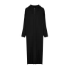 Fashion Comfortable Casual Daily Double Plate Knitwear Stand Collar Long Sleeve Shift Maxi Length Hijab Dress