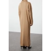 Fashion Comfortable Casual Daily Double Plate Knitwear Stand Collar Long Sleeve Shift Maxi Length Hijab Dress
