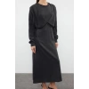 Moda Regular Casual Günlük Tek Plaka Triko V Yaka Uzun Kol Basic Maxi Boy Elbise