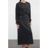 Moda Regular Casual Günlük Tek Plaka Triko V Yaka Uzun Kol Basic Maxi Boy Elbise