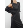 Moda Regular Casual Günlük Tek Plaka Triko V Yaka Uzun Kol Basic Maxi Boy Elbise