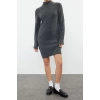 Moda Regular Casual Günlük Tek Plaka Triko Dik Yaka Uzun Kol Shift Mini Boy Elbise