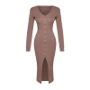 Moda Regular Day Night Single Plate Knitwear V Neck Long Sleeve Bodycone Maxi Length Dress
