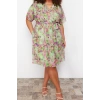Moda Rahat Casual Günlük Şifon Dokuma Kruvaze Kısa Kol A-Line Mini Boy Büyük Beden Elbise