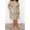 Moda Rahat Casual Günlük Şifon Dokuma Kruvaze Kısa Kol A-Line Mini Boy Büyük Beden Elbise