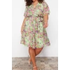 Moda Rahat Casual Günlük Şifon Dokuma Kruvaze Kısa Kol A-Line Mini Boy Büyük Beden Elbise