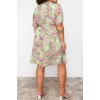 Moda Rahat Casual Günlük Şifon Dokuma Kruvaze Kısa Kol A-Line Mini Boy Büyük Beden Elbise