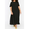 Moda Oversize Casual Günlük Aerobin Dokuma Bisiklet Yaka Kısa Kol A-Line Maxi Boy Büyük Beden Elbise