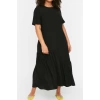 Moda Oversize Casual Günlük Aerobin Dokuma Bisiklet Yaka Kısa Kol A-Line Maxi Boy Büyük Beden Elbise