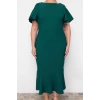 Moda Fit Day Night Finike Woven Crew Neck Short Sleeve Bodycon Midi Length Plus Size Dress