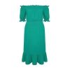 Fashion Comfortable Casual Daily Shally Woven Carmen Collar Short Sleeve A-Line Midi Length Plus Size Dress