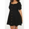 Fashion Fit Casual Daily Shally Woven Square Neck Short Sleeve A-Line Mini Length Plus Size Dress