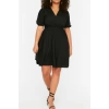 Fashion Comfortable Casual Daily Crepe Knitted Double Breasted Short Sleeve Skater Mini Length Plus Size Dress