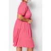 Fashion Comfortable Casual Daily Crepe Knitted Double Breasted Short Sleeve Skater Mini Length Plus Size Dress