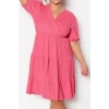 Fashion Comfortable Casual Daily Crepe Knitted Double Breasted Short Sleeve Skater Mini Length Plus Size Dress