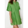 Fashion Regular Beach Casual Poplin Woven Sweetheart Neck Short Sleeve Smock Mini Length Dress