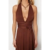Fashion Regular Beach Daily Jersey Knitted V Neck Strappy Sleeve Shift Maxi Length Dress