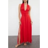 Fashion Regular Beach Daily Jersey Knitted V Neck Strappy Sleeve Shift Maxi Length Dress