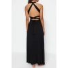 Fashion Regular Beach Daily Jersey Knitted V Neck Strappy Sleeve Shift Maxi Length Dress