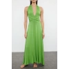Fashion Regular Beach Daily Jersey Knitted V Neck Strappy Sleeve Shift Maxi Length Dress