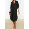 Fashion Casual Beach Casual Poplin Woven Crew Neck Long Sleeve Basic Maxi Length Dress
