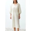 Fashion Regular Beach Casual Voile Woven V Neck Three Quarter Sleeve Shift Maxi Length Dress