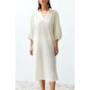 Fashion Regular Beach Casual Voile Woven V Neck Three Quarter Sleeve Shift Maxi Length Dress