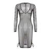 Fashion Regular Beach Casual Mesh Woven Crew Neck Long Sleeve Shift Mini Length Dress