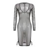 Fashion Regular Beach Casual Mesh Woven Crew Neck Long Sleeve Shift Mini Length Dress