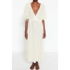 Fashion Regular Beach Casual Voile Woven V Neck Short Sleeve Shift Maxi Length Dress