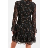Moda Regular Day Night Chiffon Woven Stand Collar Long Sleeve A-Line Mini Length Dress
