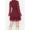 Moda Regular Day Night Chiffon Woven Stand Collar Long Sleeve A-Line Mini Length Dress