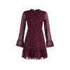 Moda Regular Day Night Chiffon Woven Stand Collar Long Sleeve A-Line Mini Length Dress