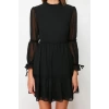 Fashion Regular Day Night Chiffon Woven Stand Collar Long Sleeve Skater Mini Length Dress